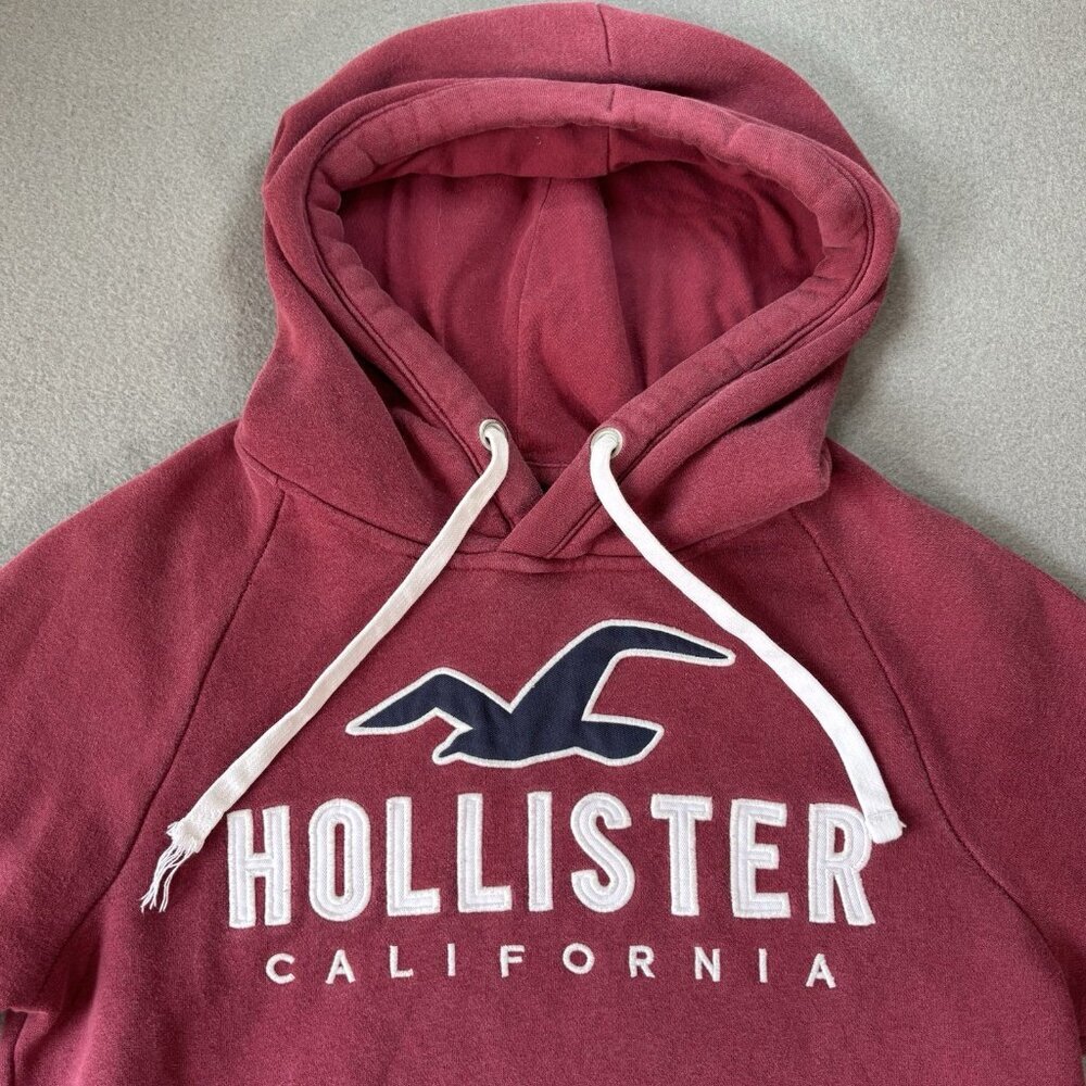 Y2K Hollister Hoodie XS Burgundy Pullover Sweatshirt USA California Embroidered - Picture 2 of 16